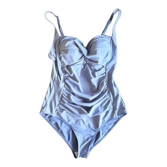 Ekouaer Women's One Piece Blue Swimsuit Ruched Tummy Control Lined Large - Picture 1 of 6